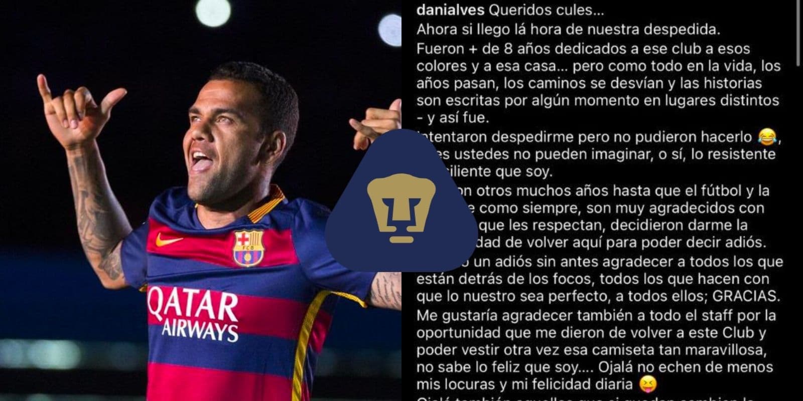 Conoce las pistas que dejaría Dani Alves a Pumas en su despedida con el FC Barcelona.
