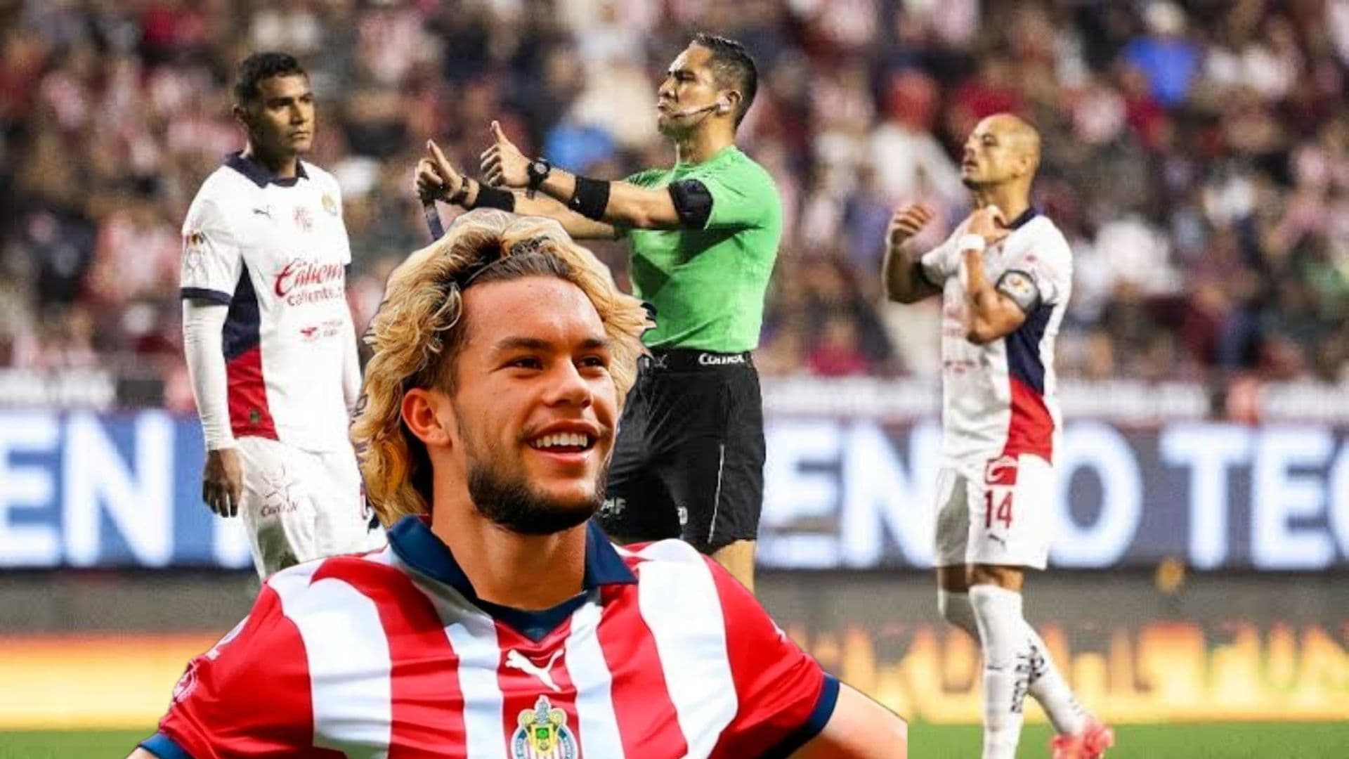 Cowell y jugadores de Chivas vs Xolos