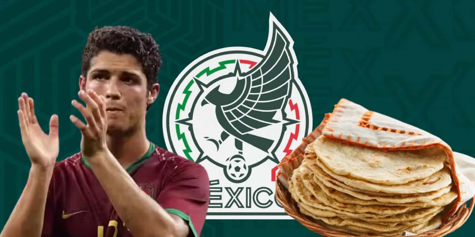 Cristiano Ronaldo junto al escudo de la Selección Mexicana / FOTO ONE FOOTBALL