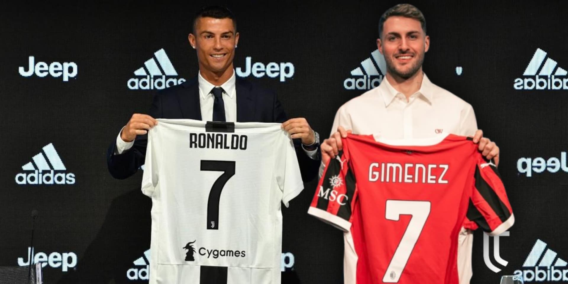 Cristiano Ronaldo y Santiago Giménez (Fuente: Juventus / AC Milan)