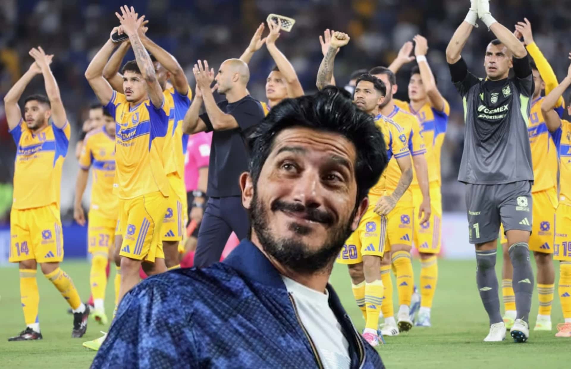 Damián Álvarez y jugadores de Tigres/ Foto Luis Guerra.