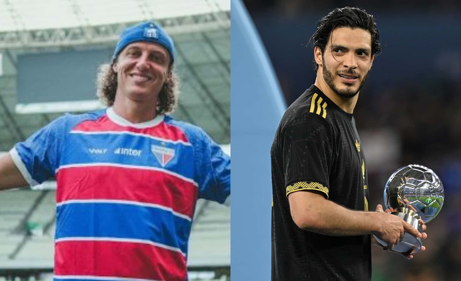 David Luiz presentado en Fortaleza, a la derecha, Jiménez recibe trofeo (Fuente: Mexsports y Fortaleza)