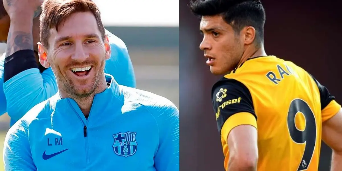 De manera sorpresiva, Lionel Messi le da un golpe bajo a Raúl Jiménez.
