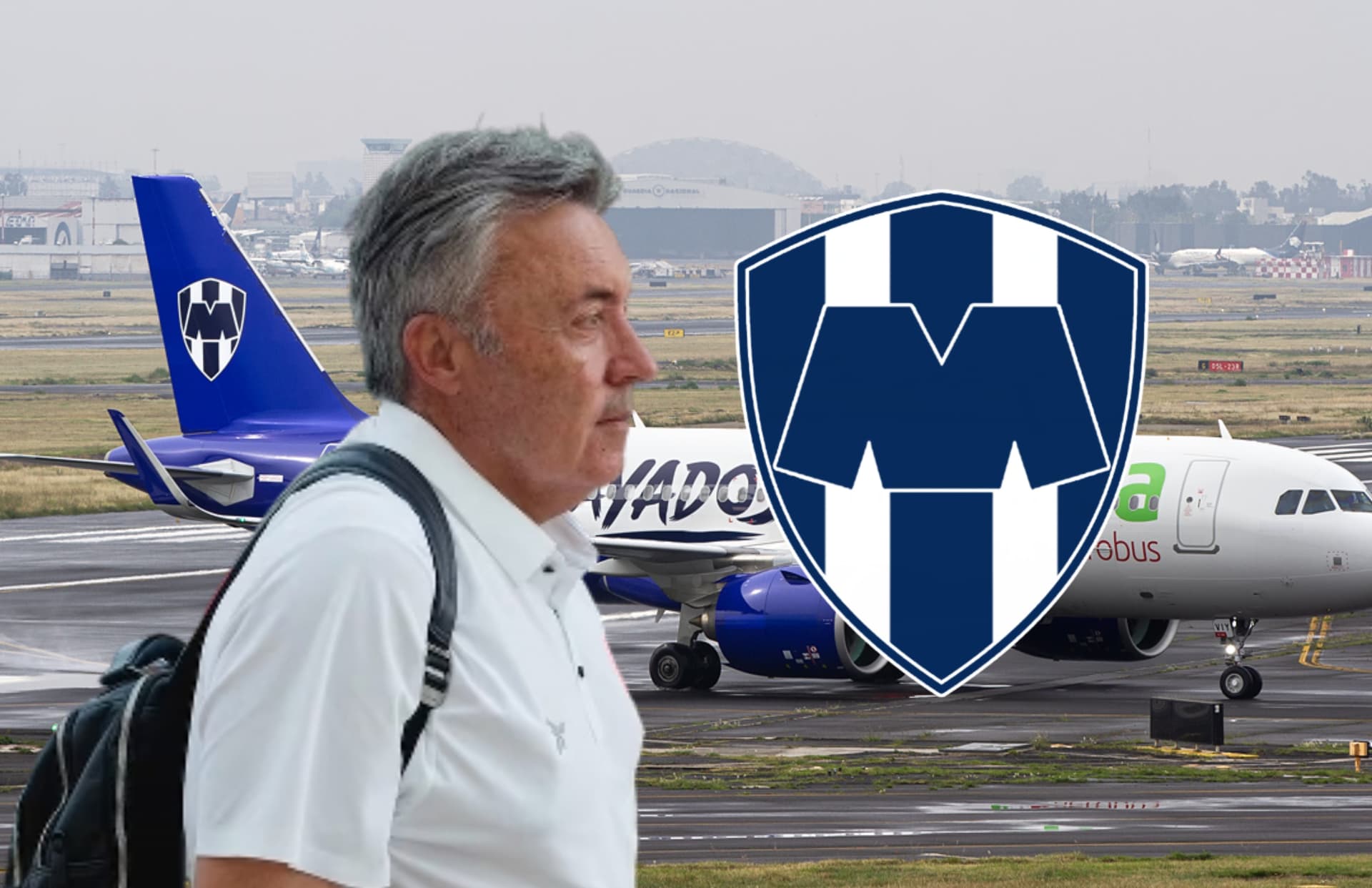 Domenec Torrent y avión de Rayados/Foto Airliners.net