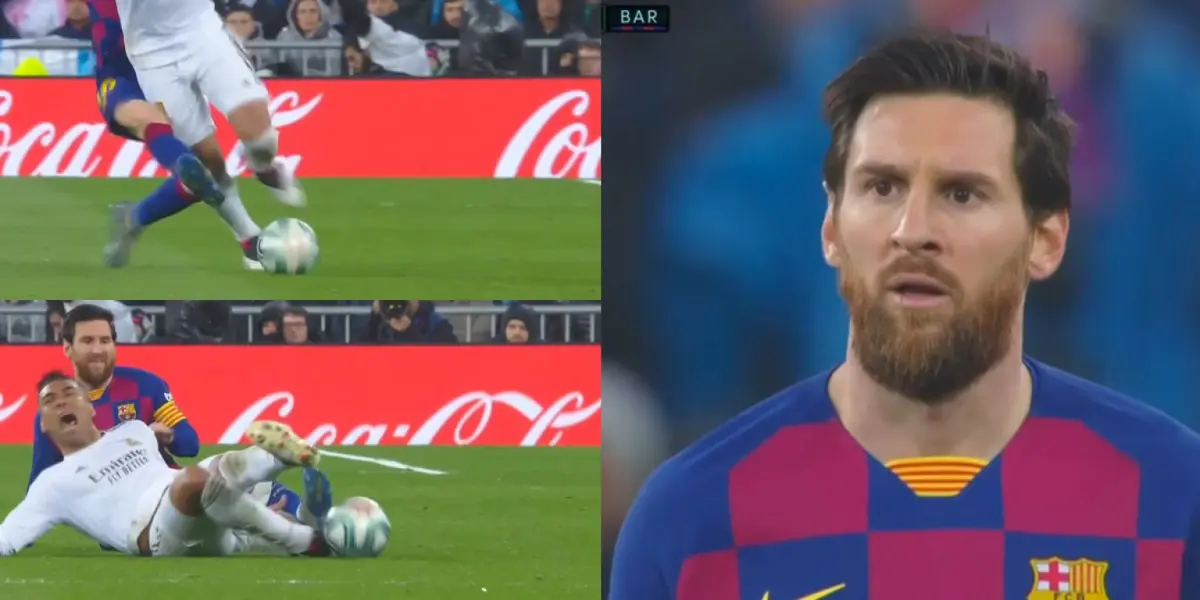 Dura entrada de Messi