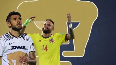 Eduardo Salvio y Neymar junto al escudo de Pumas / FOTO RÉCORD