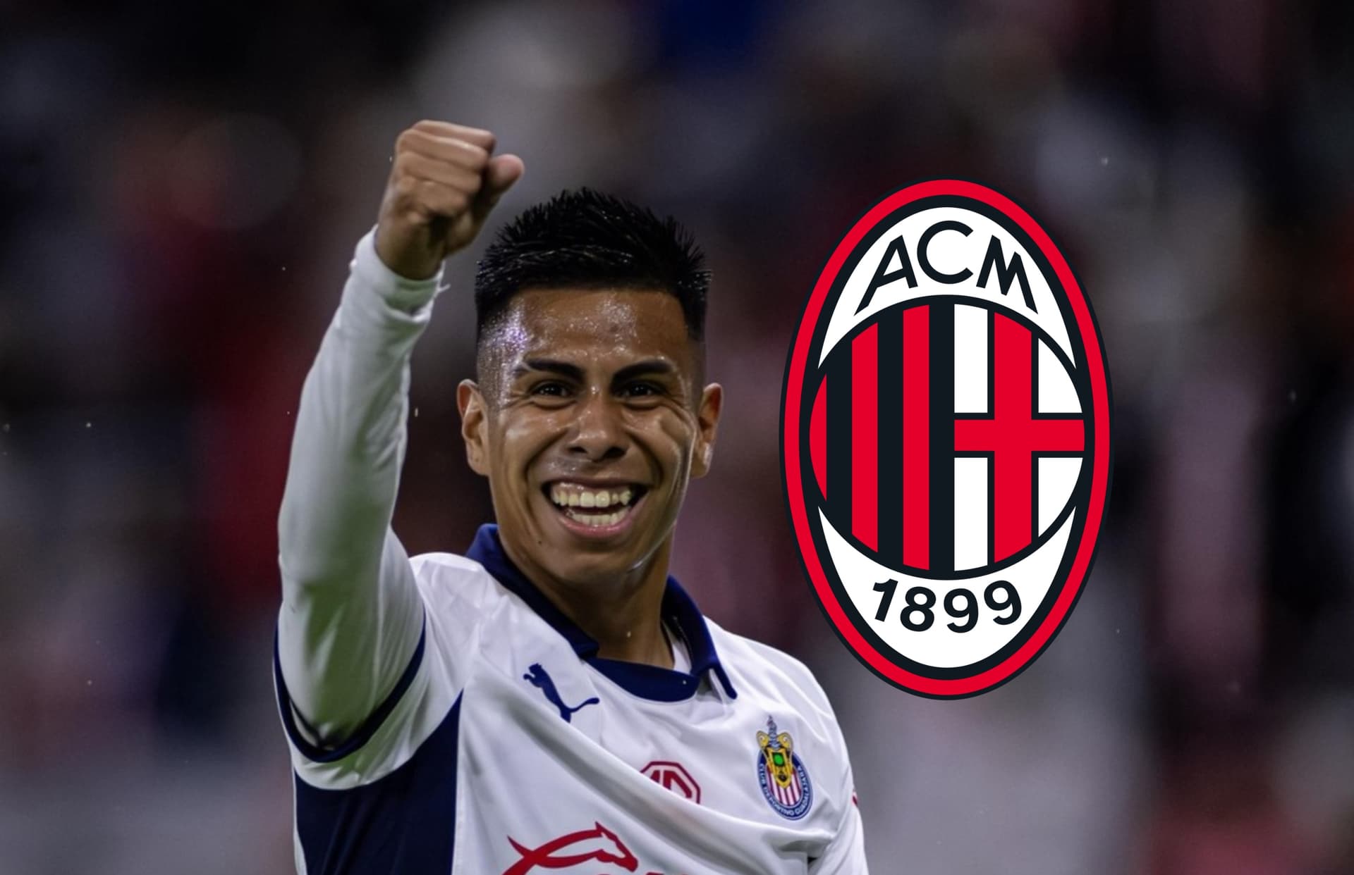 Efraín Álvarez y escudo del AC Milan/ Foto Staff Rojiblanco.