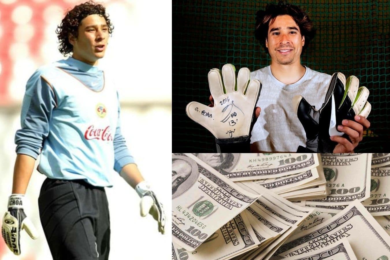 El portero mexicano Guillermo Ochoa cuando empezó en el América usaba guantes de mil pesos; ahora los que usa cuestan un dineral