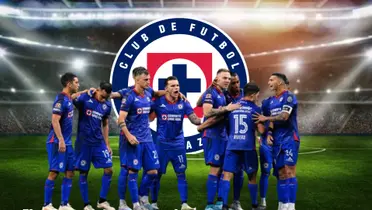 Equipo de Cruz Azul celebrando, con el logo de fondo/FOTO El Futbolero