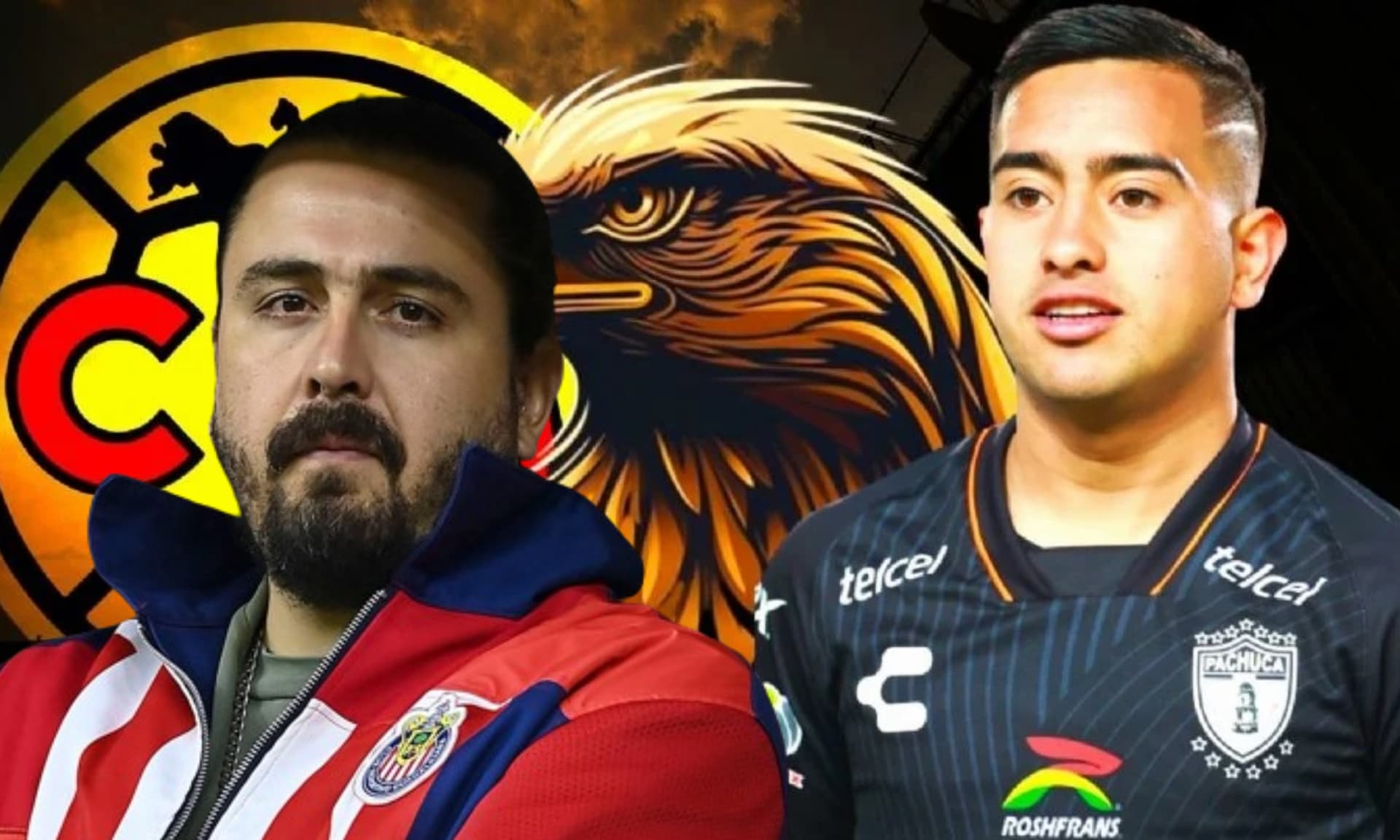 Erick Sánchez con el fondo del escudo del América y un Águila (Fuente: Factor Coahuila)