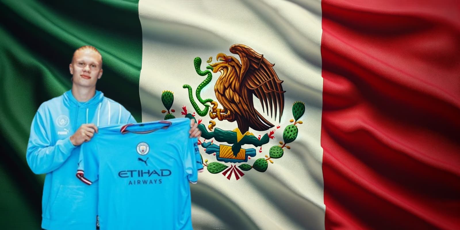 Erling Haaland junto a la bandera de México / FOTO El Periódico