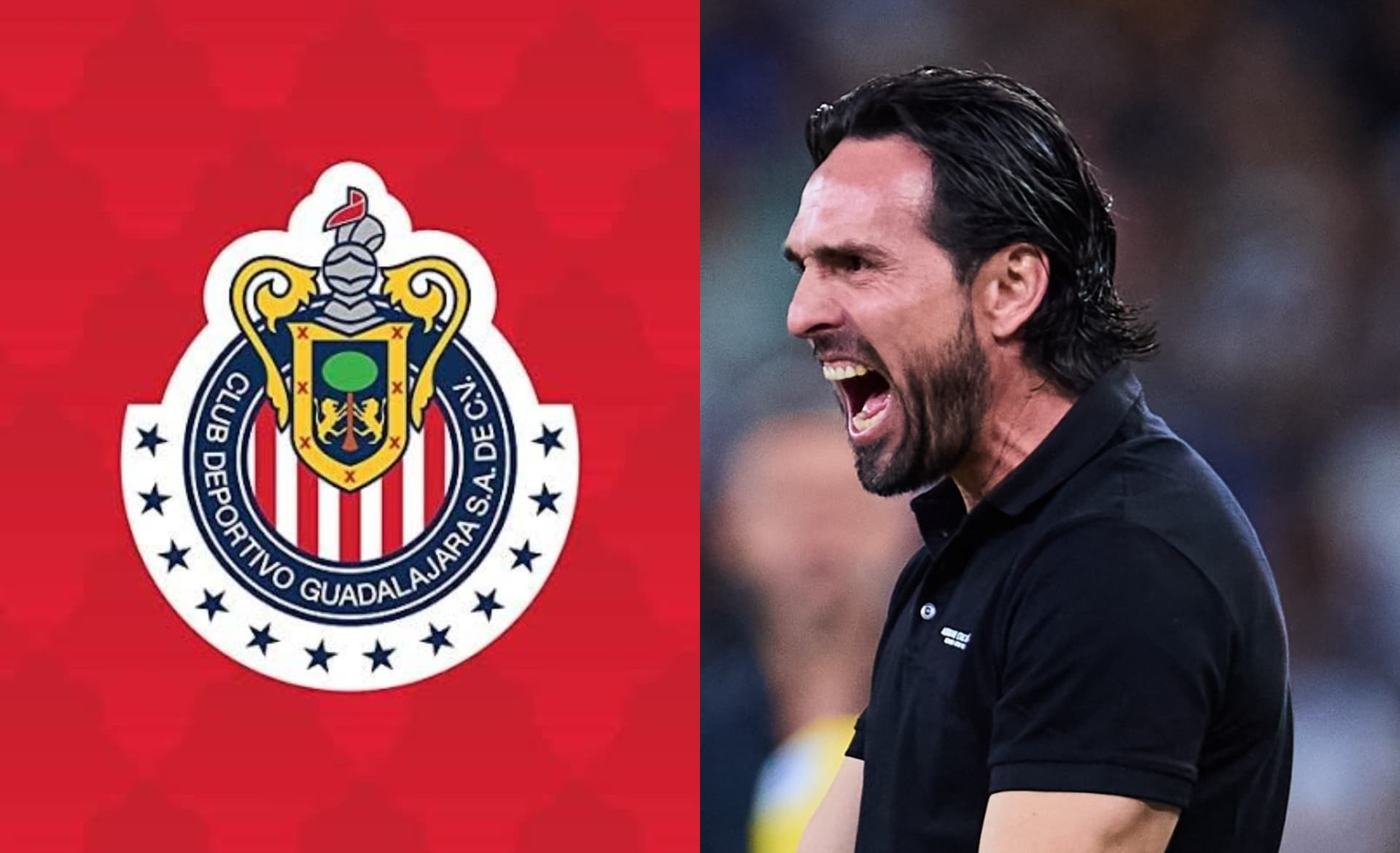 Escudo de Chivas junto con Espinoza, quien da indicaciones (Fuente: Chivas y Mexsports)