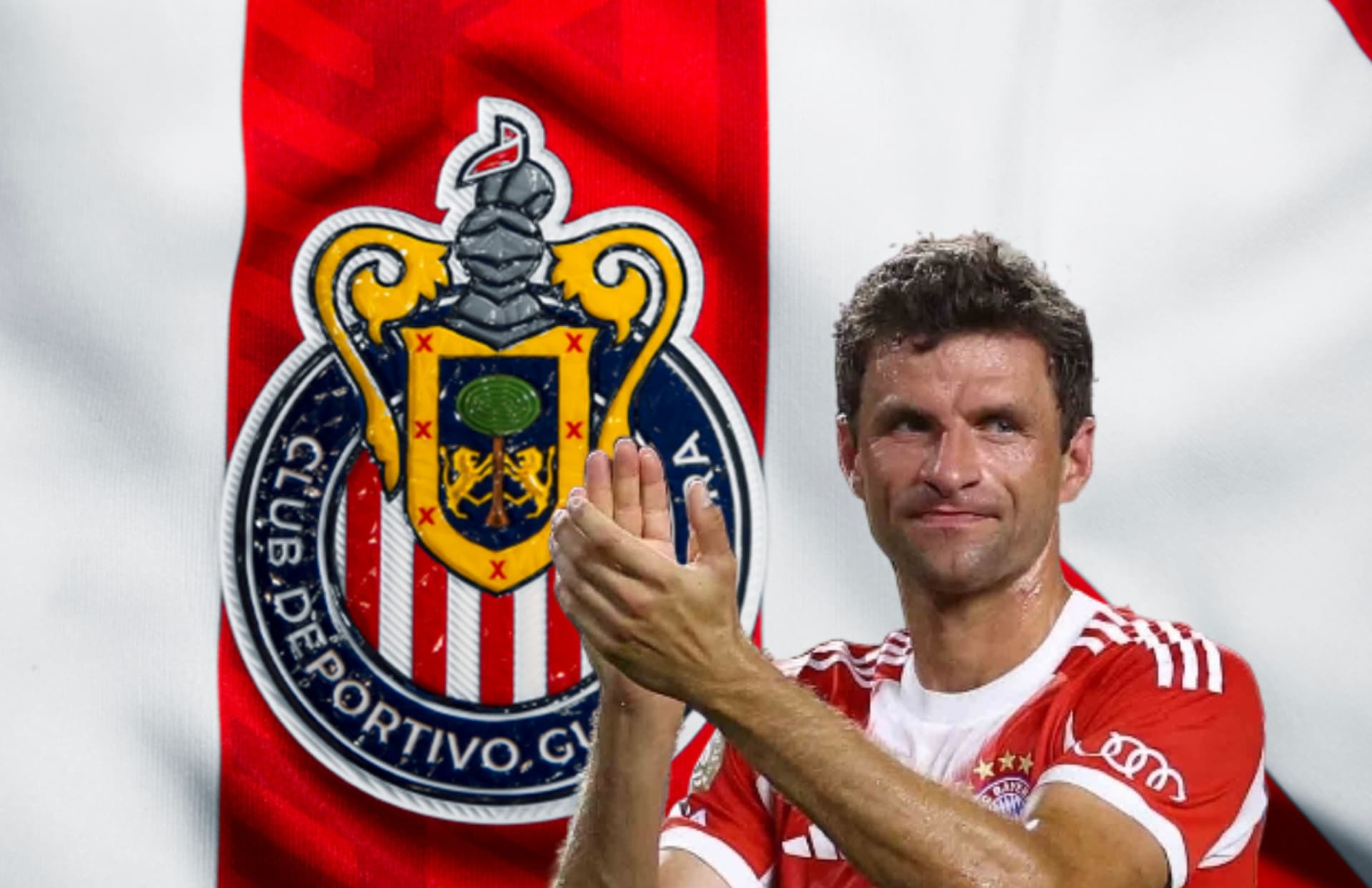 Escudo del Guadalajara y Thomas Müller/Foto Chivas.
