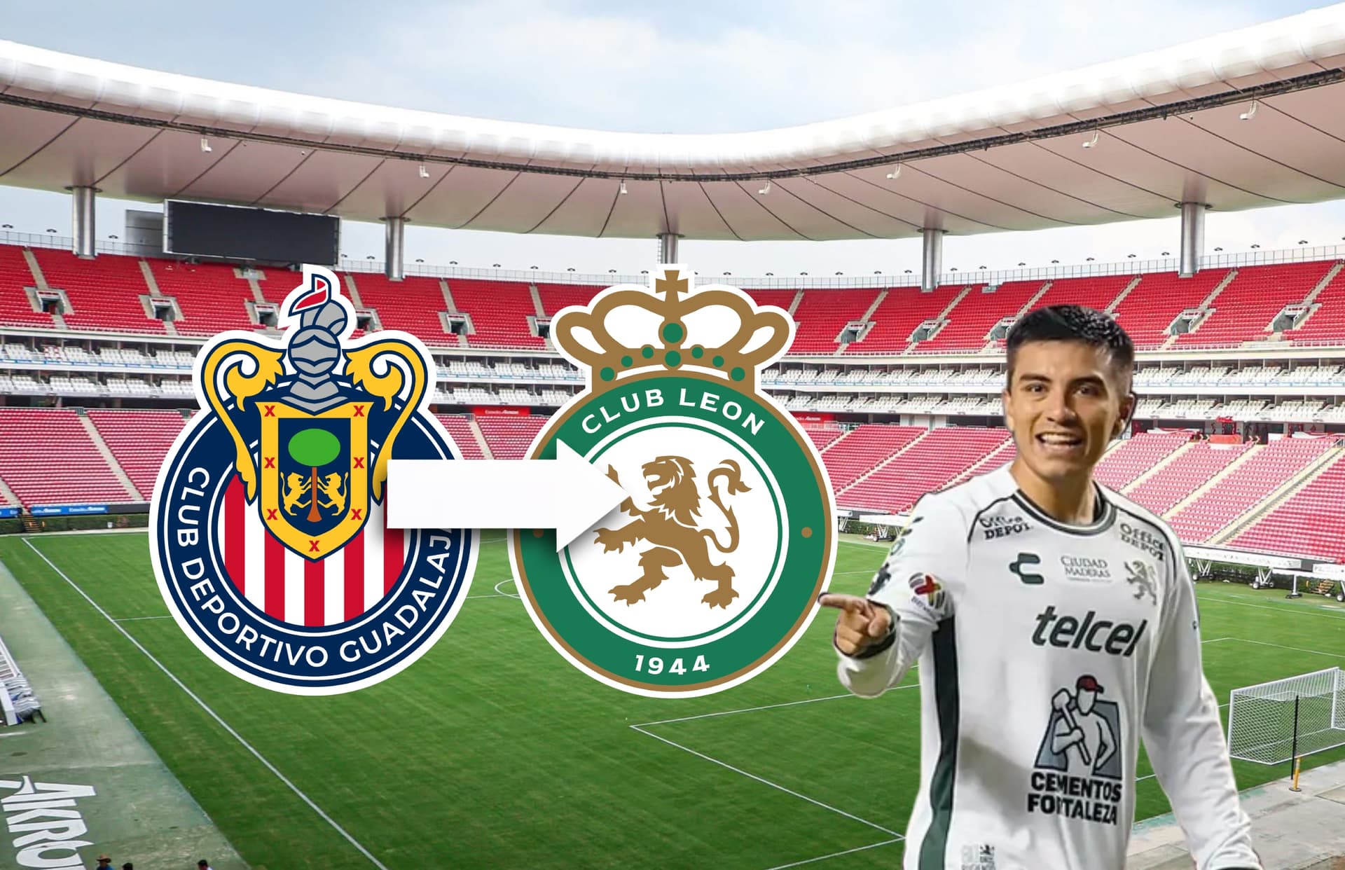 Fernando Beltrán y escudos de Chivas y León/ Foto César Huerta.