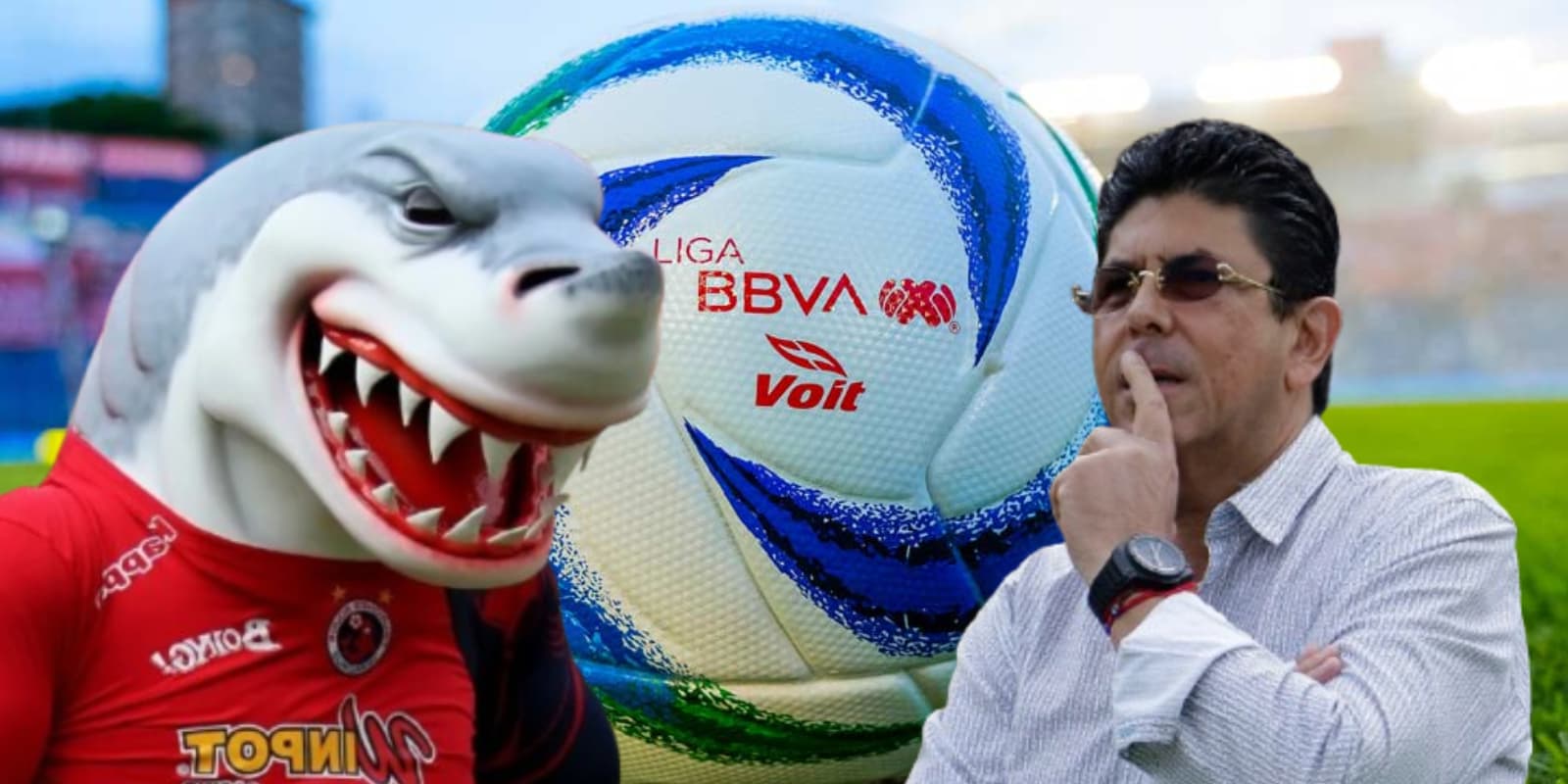 Fidel Kuri junto a la mascota de los Tiburones de Veracruz / FOTO RACINGUISMO