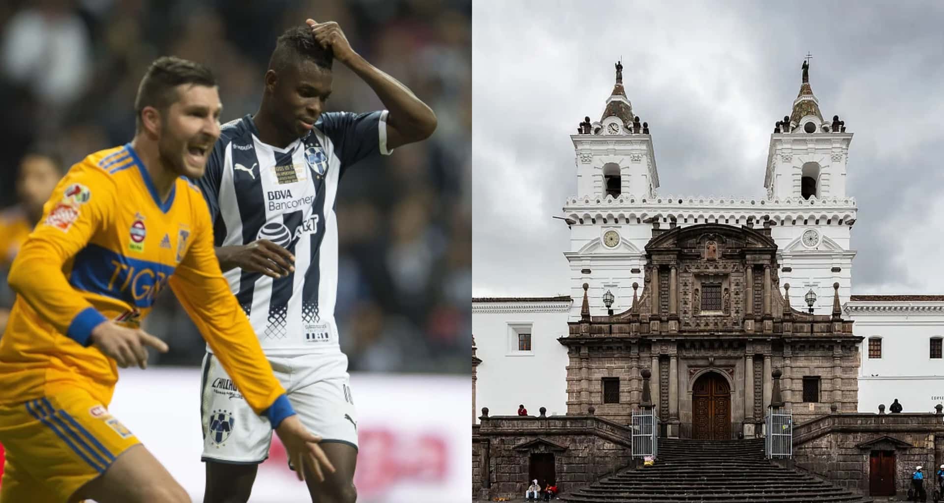 Final regia entre Tigres y Rayados, Gignac hace gol, a la derecha una iglesia del siglo XIV (Fuente: Mexsports y La Sexta)