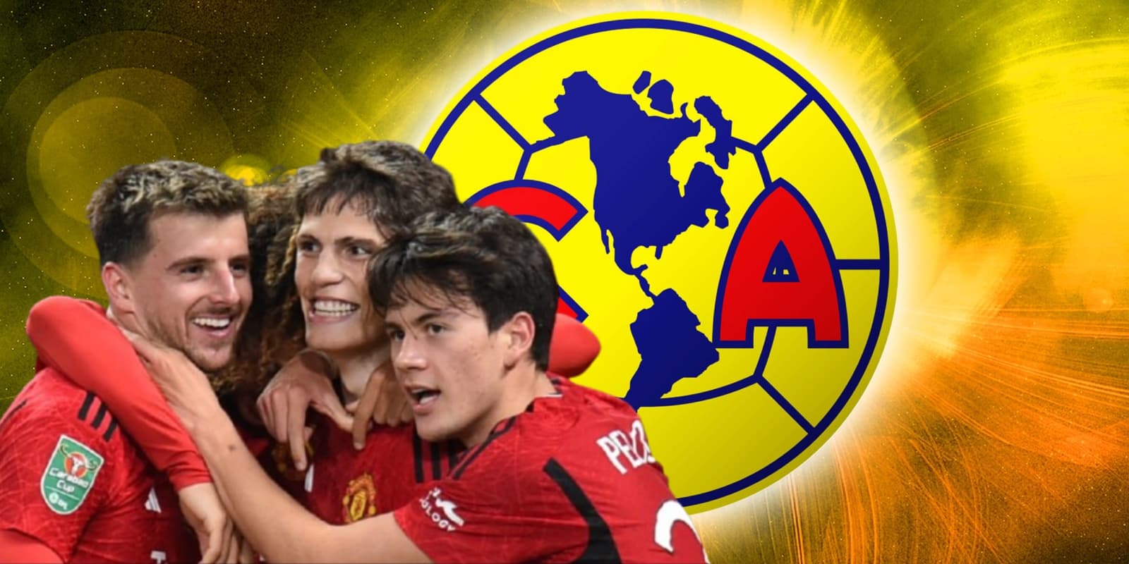 Futbolistas del Manchester United junto al escudo del América / FOOTBALL FAN CAST