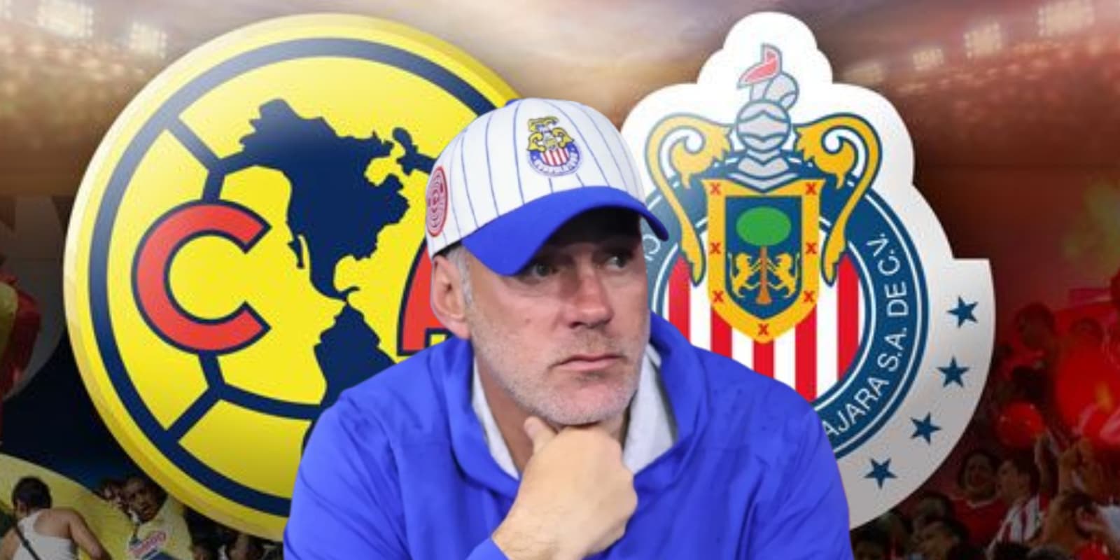 Gabriel Milito junto a los escudos de América y Chivas / FOTO FACEBOOK