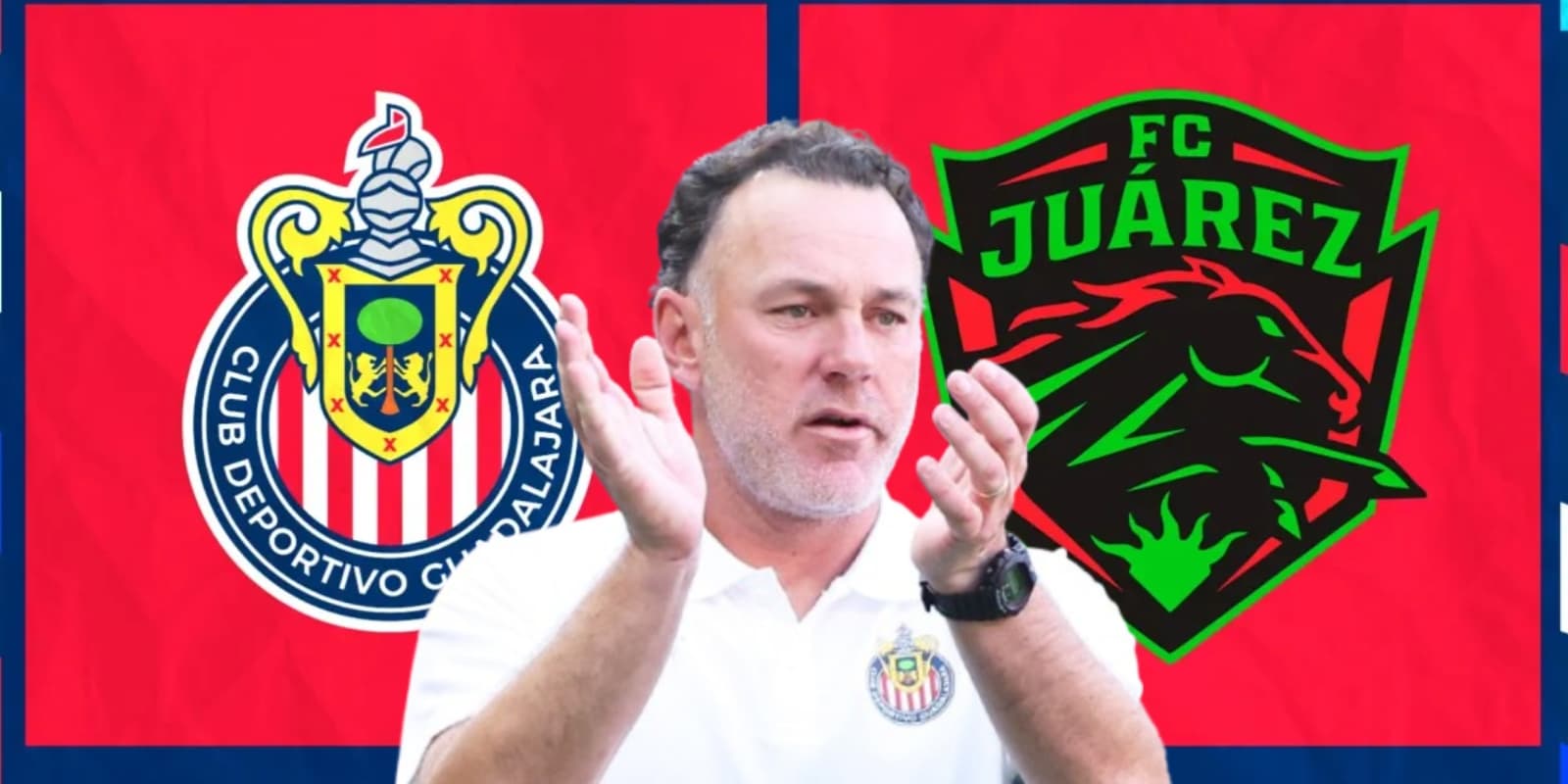 Gabriel Milito junto a los escudos de Chivas y FC Juárez