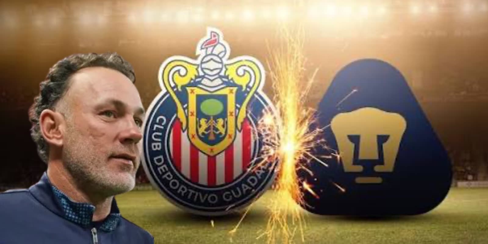 Gabriel Milito junto a los escudos de Chivas y Pumas / FOTO BOLAVIP