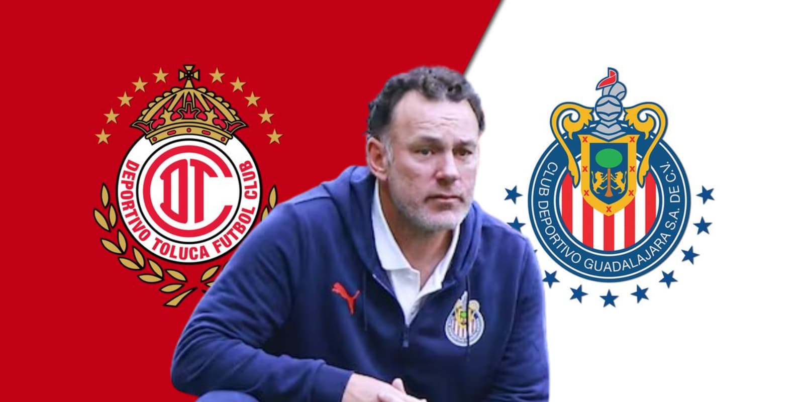 Gabriel Milito junto a los escudos de Toluca y Chivas / FOTO EL QUINTO PARTIDO