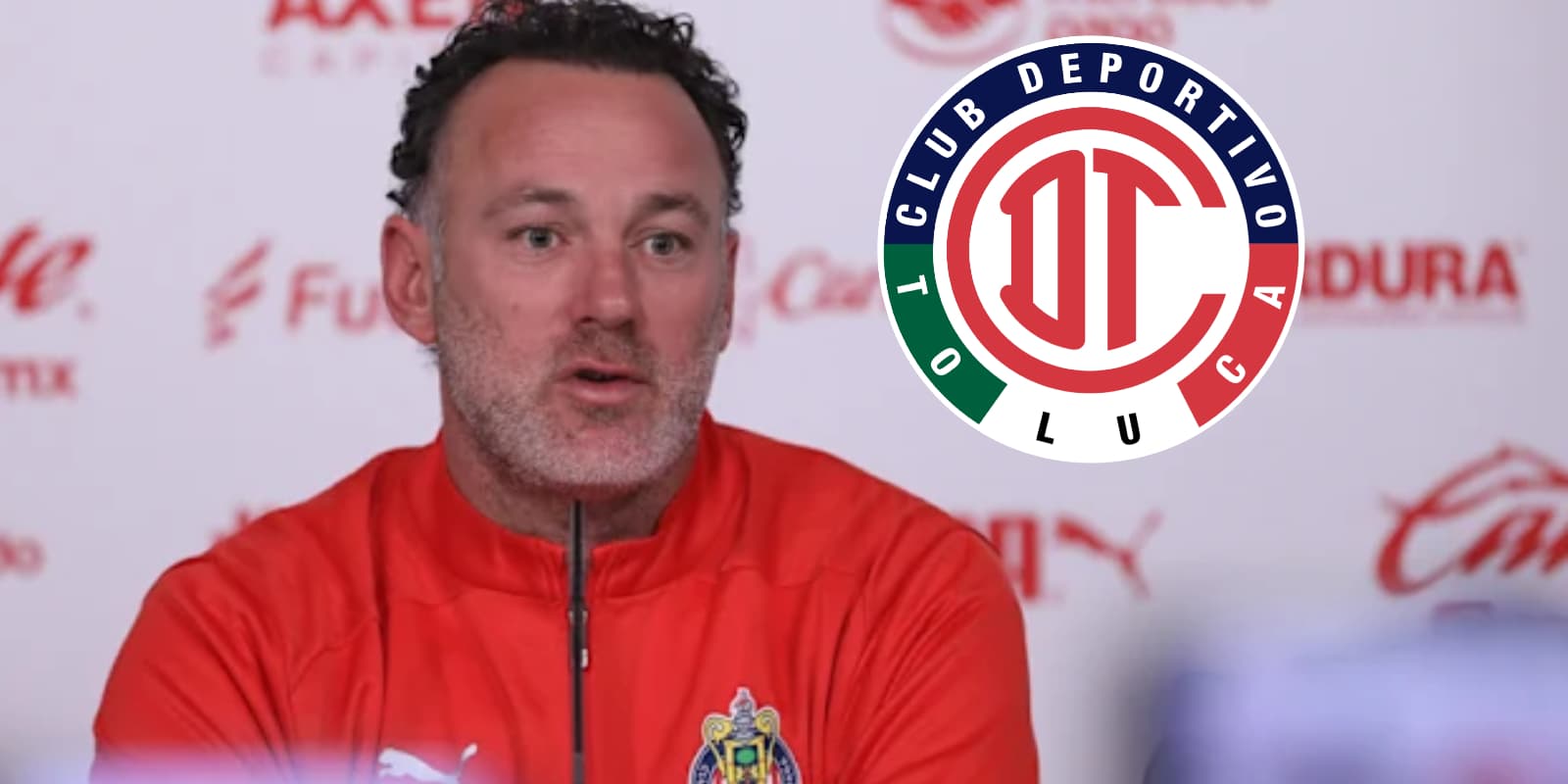Gabriel Milito y el escudo del Toluca / FOTO SPORT ILLUSTRATED