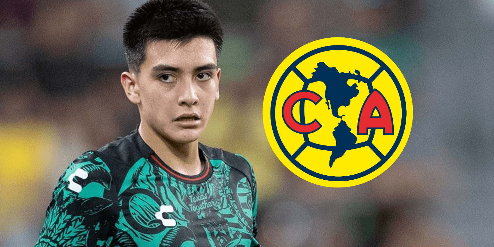 Gilberto Mora junto al escudo del América / FOTO FOX DEPORTES