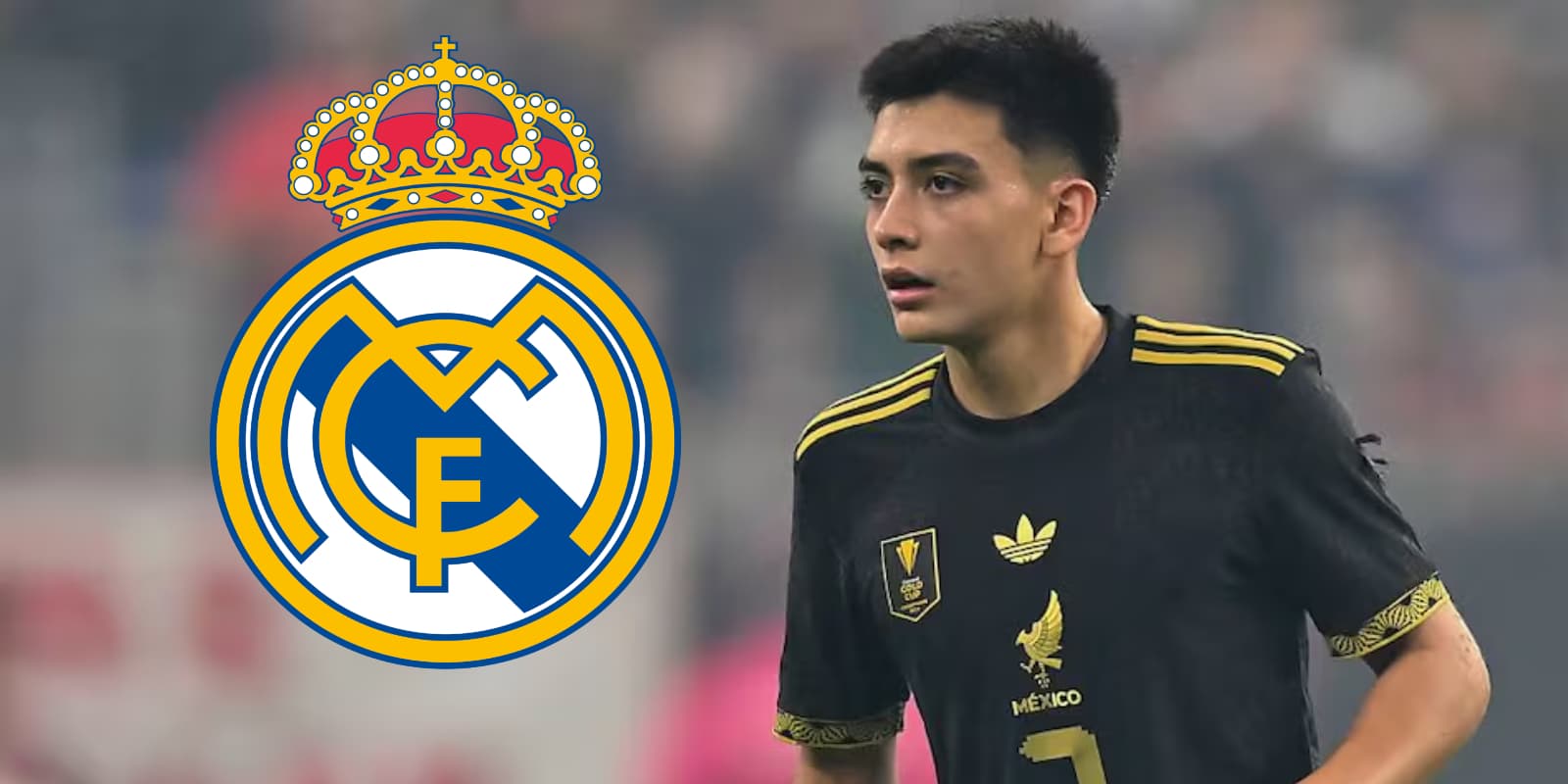 Gilberto Mora junto al escudo del Real Madrid / FOTO DE10 SPORTS