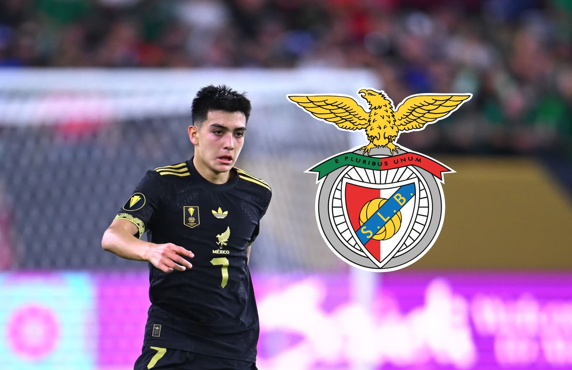 Gilberto Mora y escudo del Benfica/Foto Imago 7.