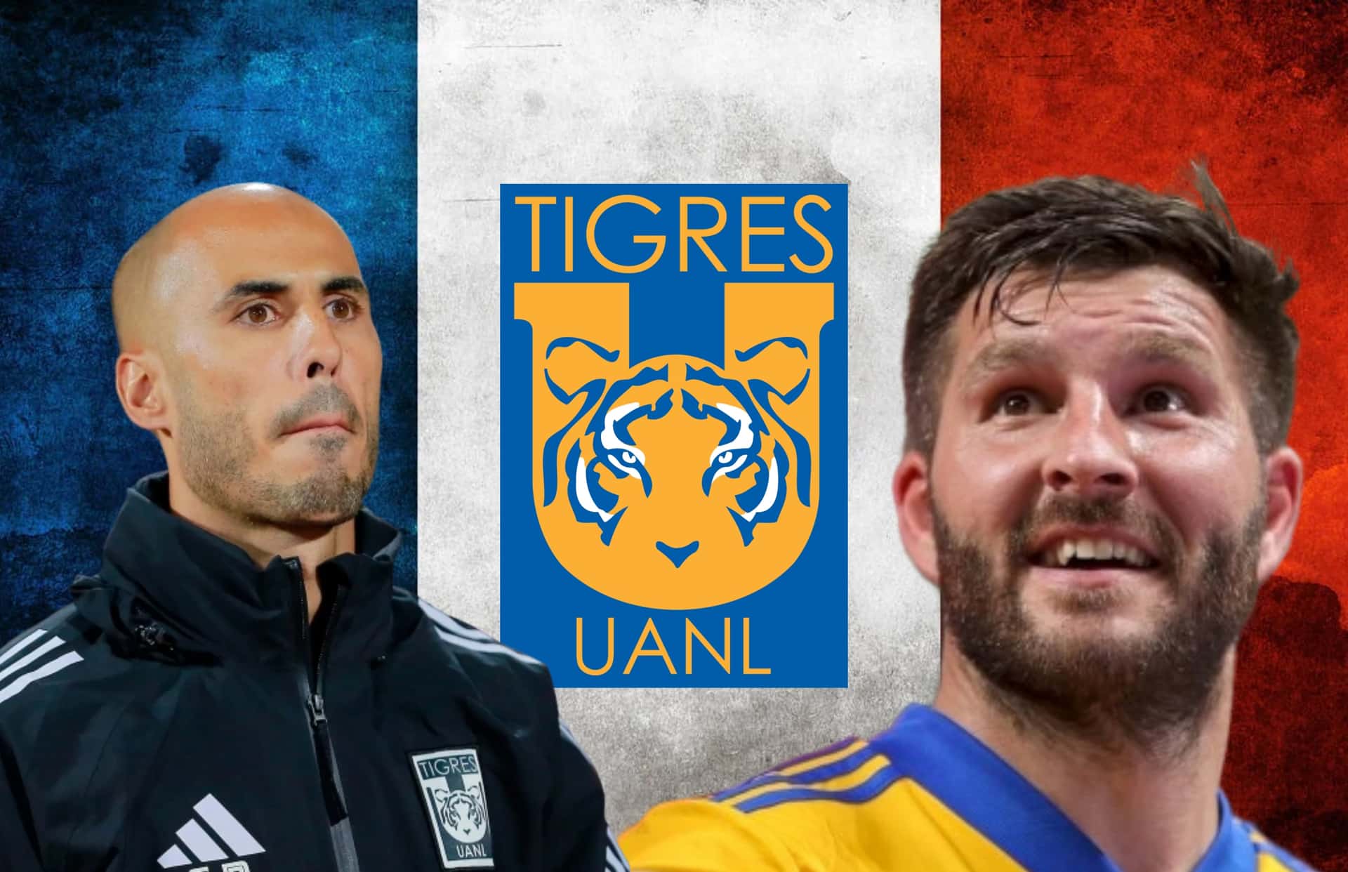 Guido Pizarro, André Pierre Gignac riendo, escudo de Tigres/ Foto Reddit.