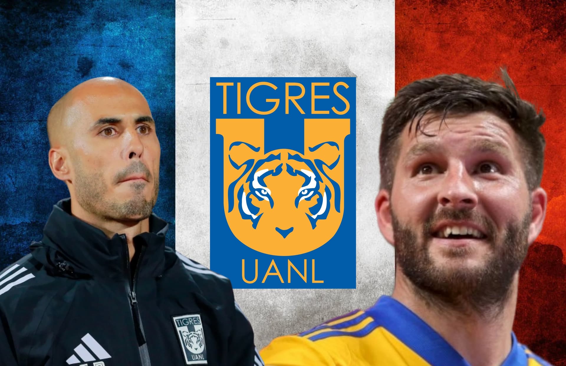 Guido Pizarro, André Pierre Gignac riendo, escudo de Tigres/ Foto Reddit.