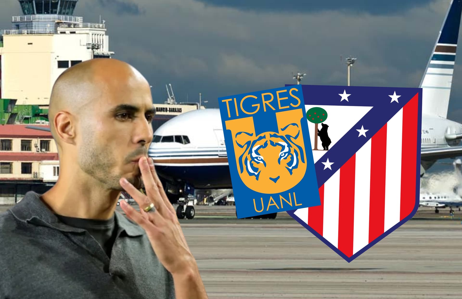 Guido Pizarro, avión y escudo del Atlético de Madrid/ Foto Fly News.