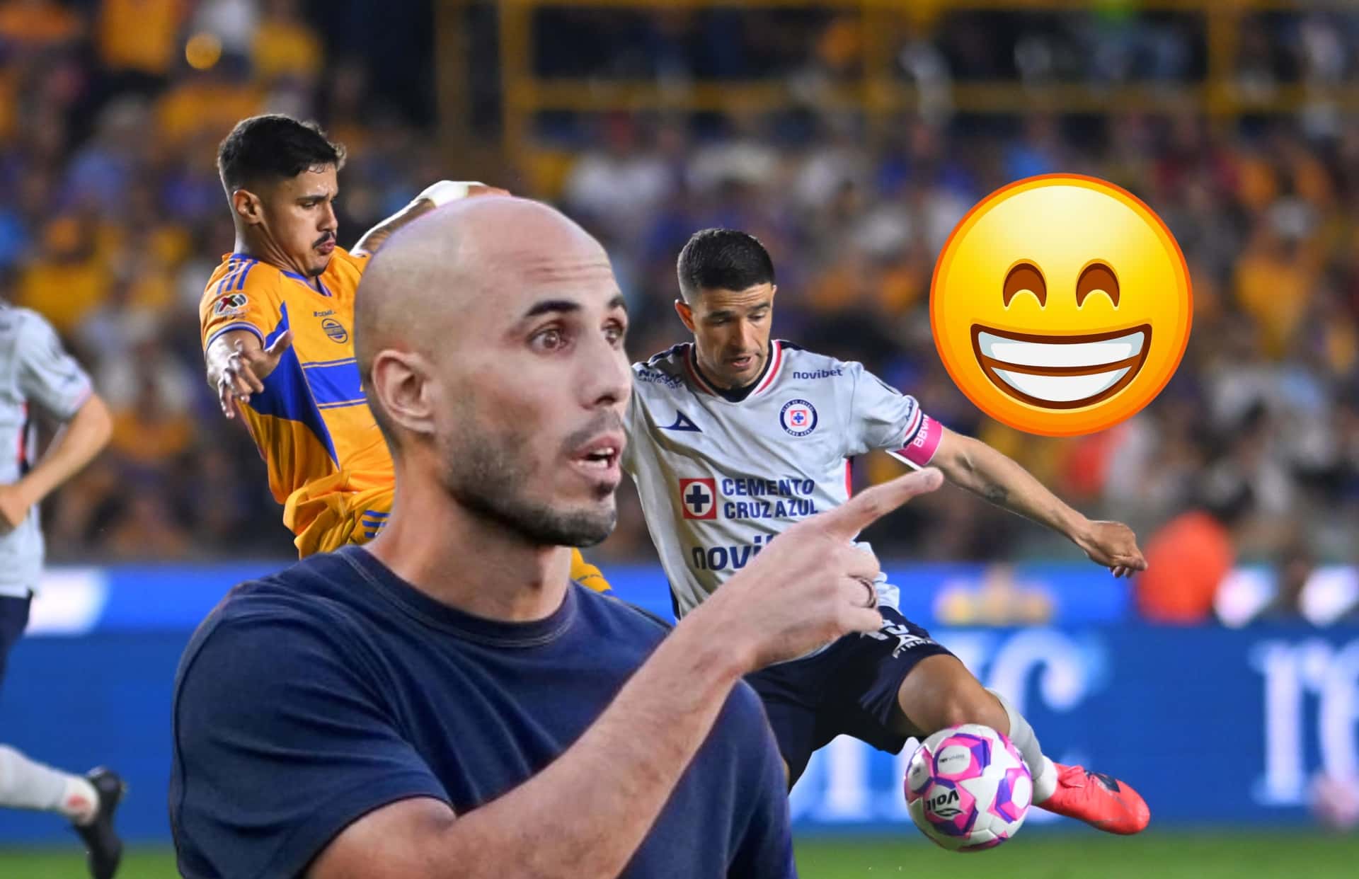 Guido Pizarro, jugadores de Tigres y Cruz Azul, a su lado un emoji/Foto Imago 7.