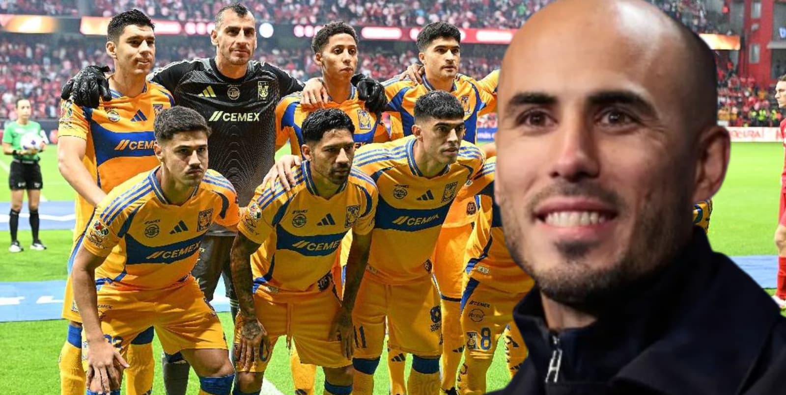 Guido Pizarro junto a futbolistas de Tigres / FOTO RÉCORD