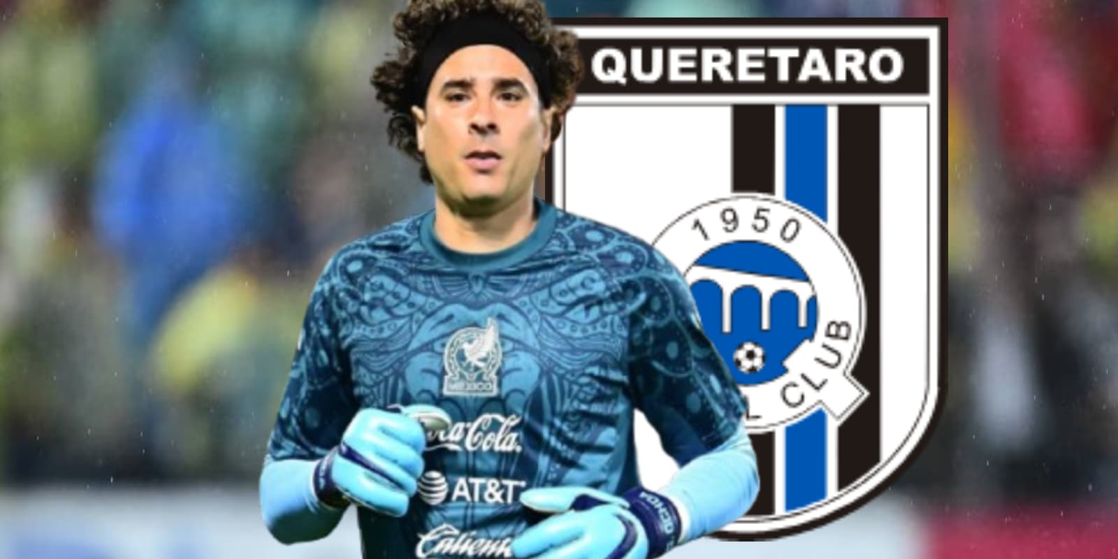 Guillermo Ochoa junto al escudo del Querétaro / FOTO TUDN