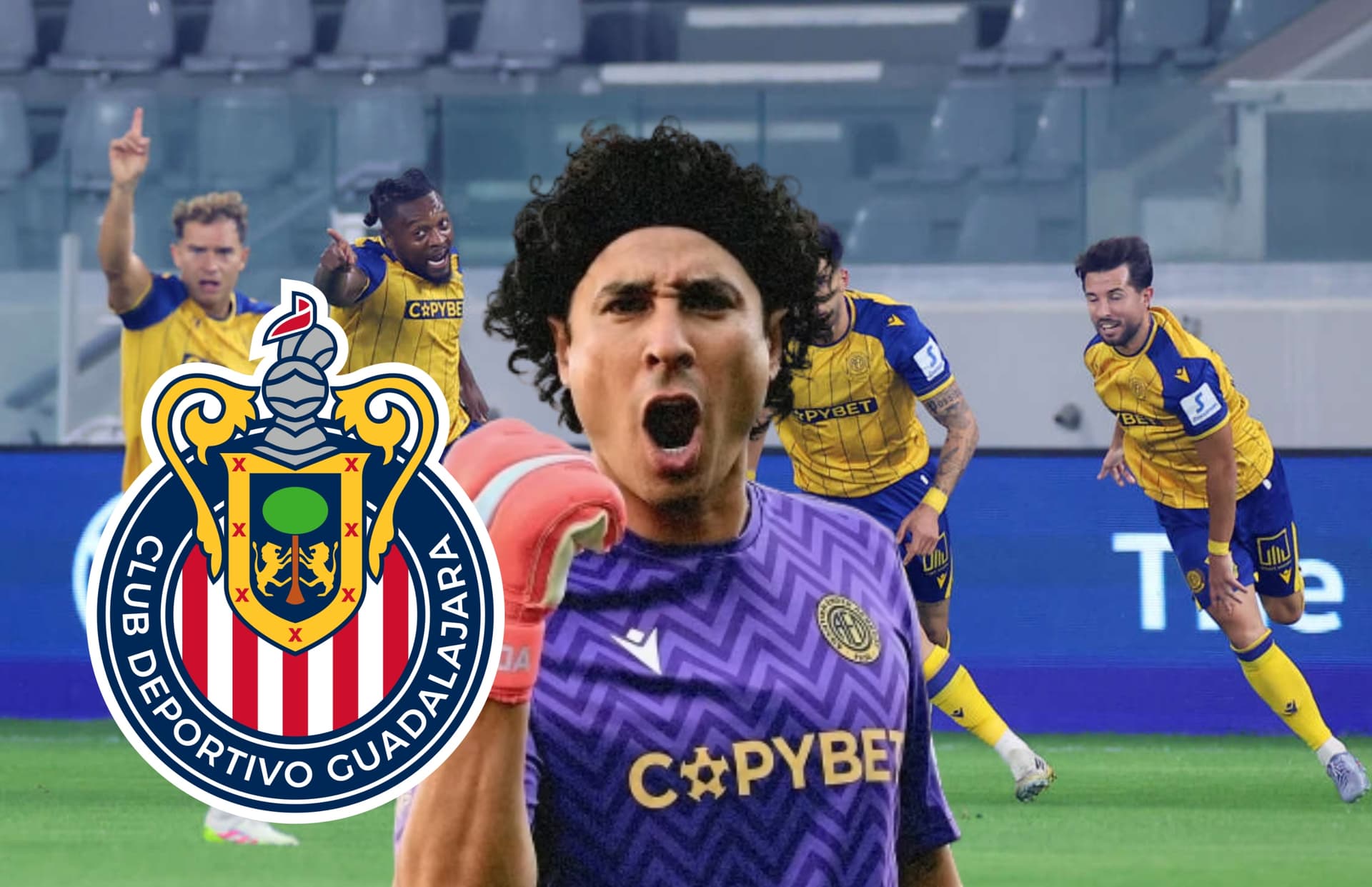 Guillermo Ochoa y escudo de Chivas/ Foto Philenews.
