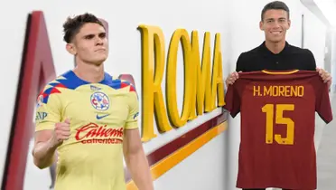 Héctor Moreno con la playera de AS Roma e Israel Reyes, jugador del América