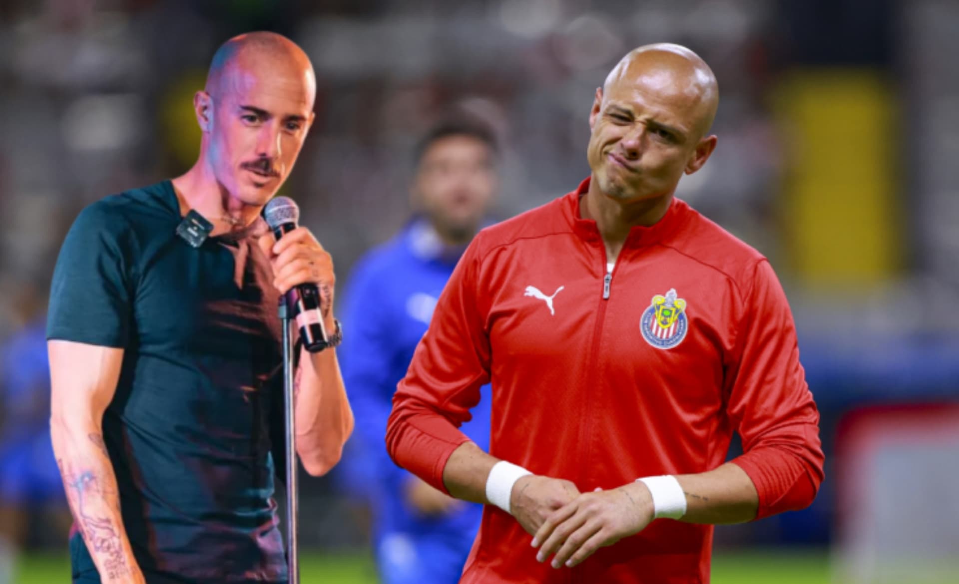Hernández en calentamiento de Chivas, Dreyfus a la izquierda, da charla (Fuente: Esto)