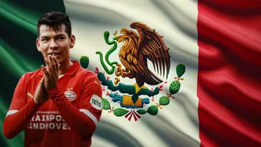 Hirving Lozano junto a la bandera de México / FOTO MARCA