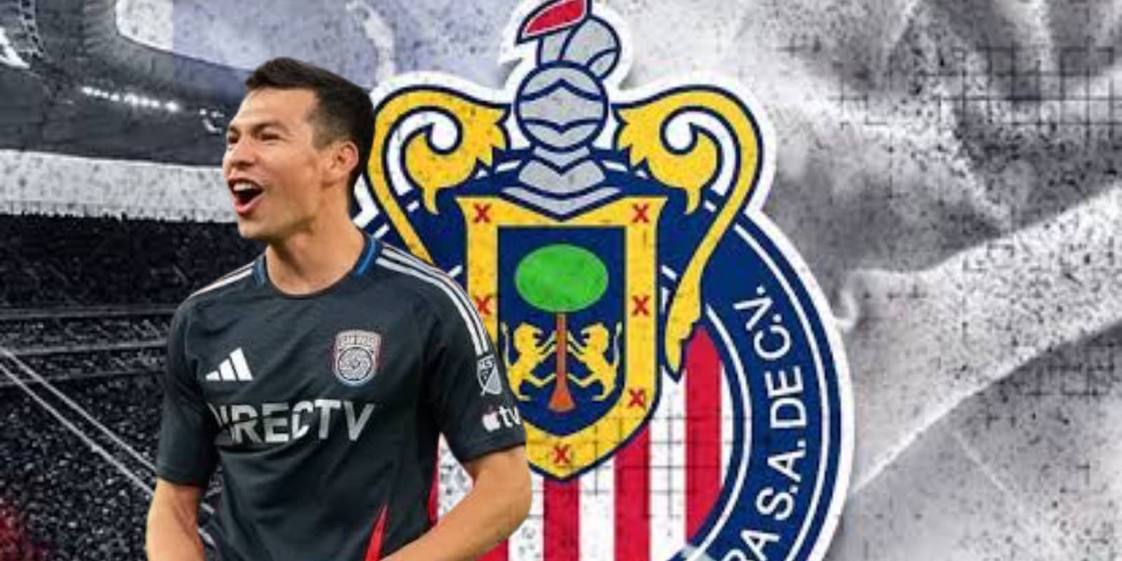 Hirving Lozano junto al escudo de Chivas / FOTO X