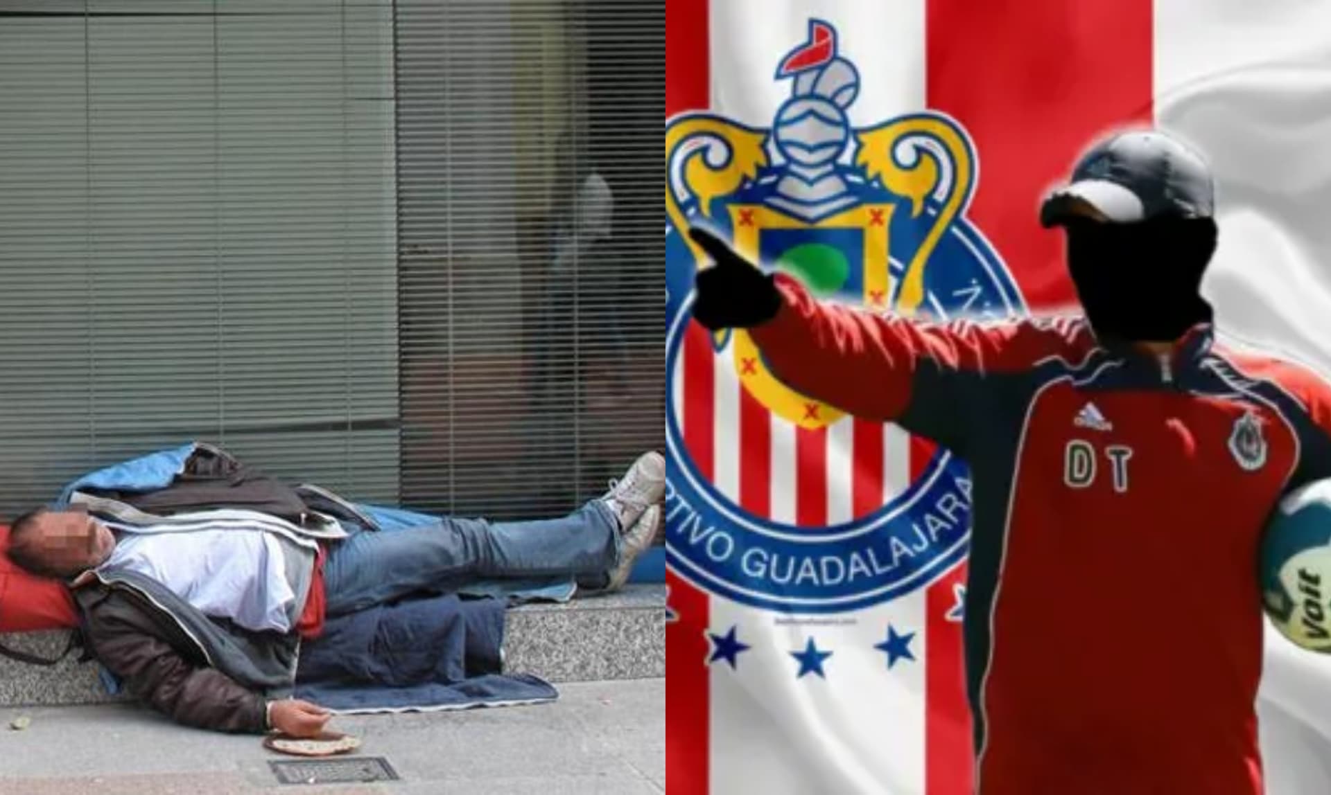 Hombre duerme en la calle, a la derecha, perfil de un entrenador de Chivas (Fuente: Diario de Córdova y Nación Fútbol)