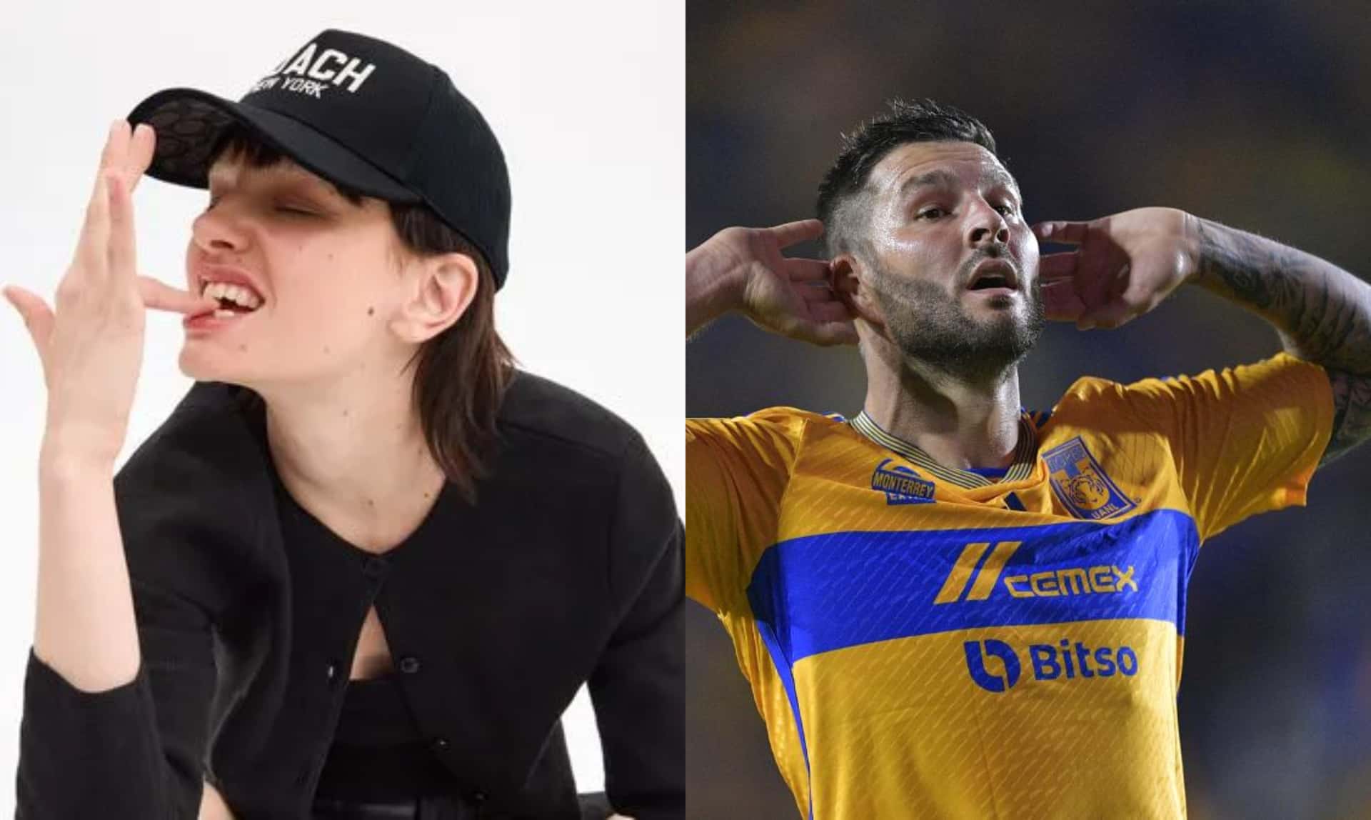 Hombre modela gorra, a la derecha, Gignac festeja (Fuente: Coach y Mexsports)