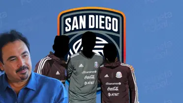 Hugo Sánchez y 3 jugadores del Tri junto al escudo de San Diego FC / FOTO Instagram