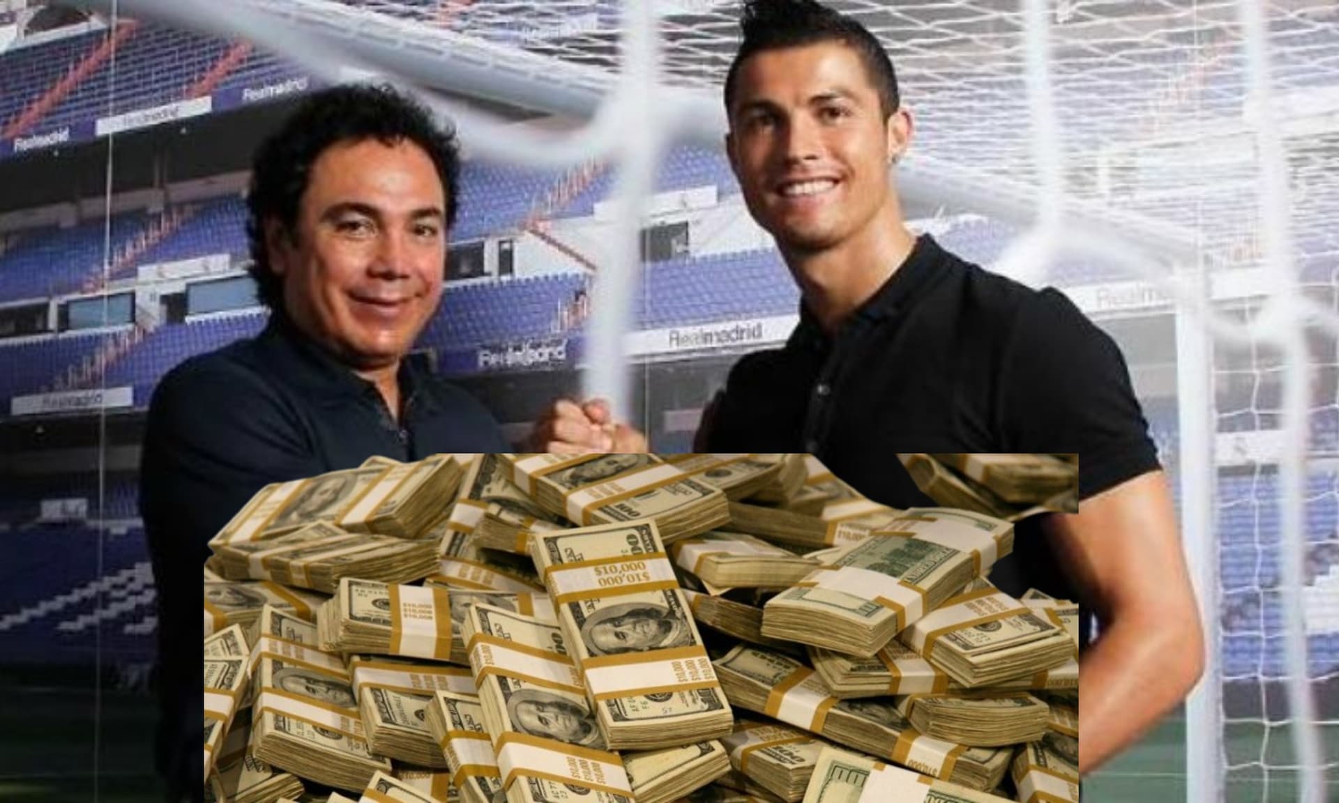 Hugo Sánchez y Cristiano Ronaldo con el fondo del Bernabeu / Real Madrid