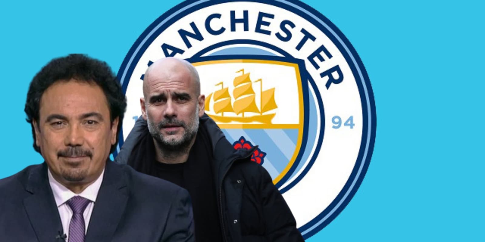 Hugo Sánchez y Pep Guardiola junto al escudo del Manchester City / FOTO Jan Kruger