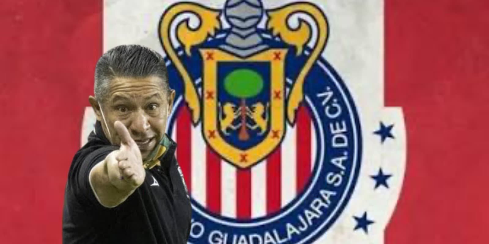 Ignacio Ambriz junto al escudo de Chivas / FOTO X