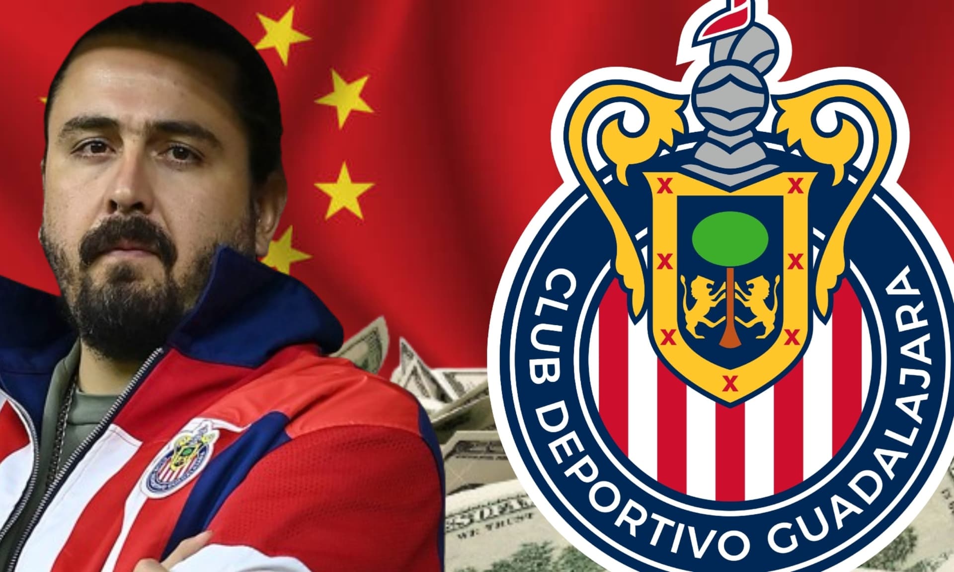 Ilustración, dinero junto al escudo de Chivas y junto a Amaury Vergara (Fuente: E Fútbol)