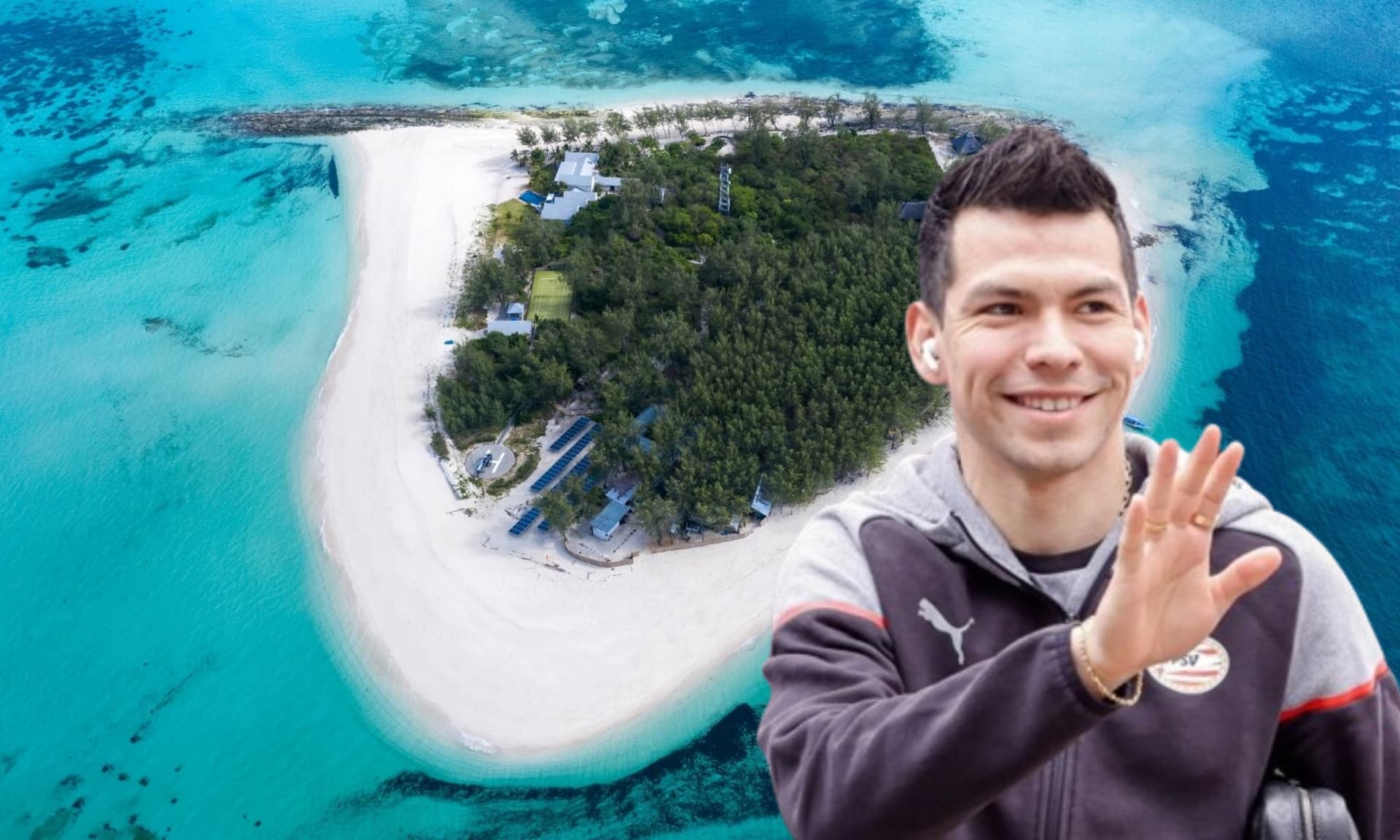 Isla privada en las Bahamas, al frente el mexicano Hirving Lozano / El Futbolero