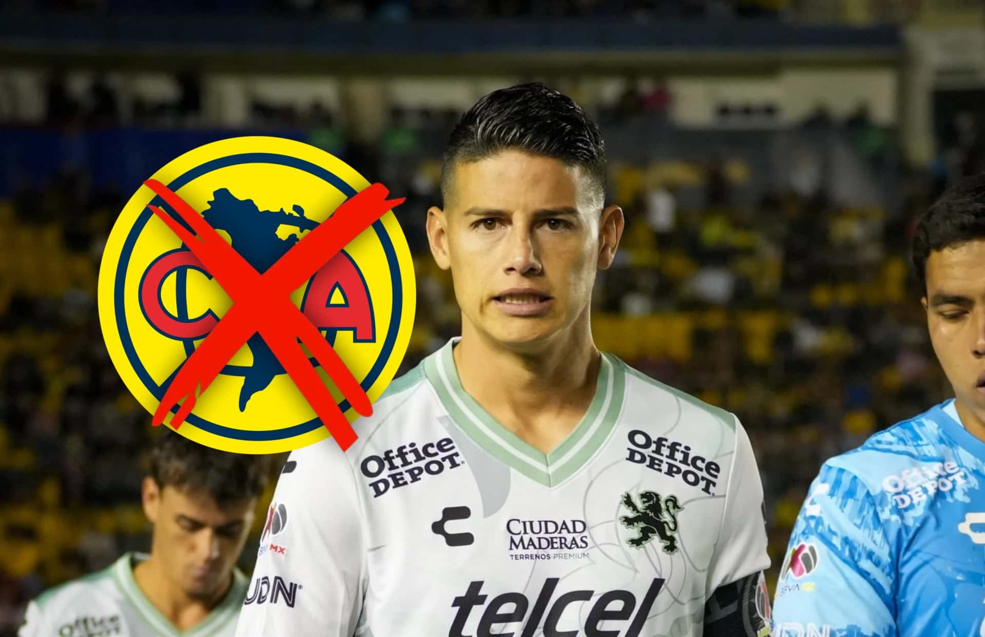 James Rodríguez y escudo del América con cruz/Foto Mundo Fútbol.