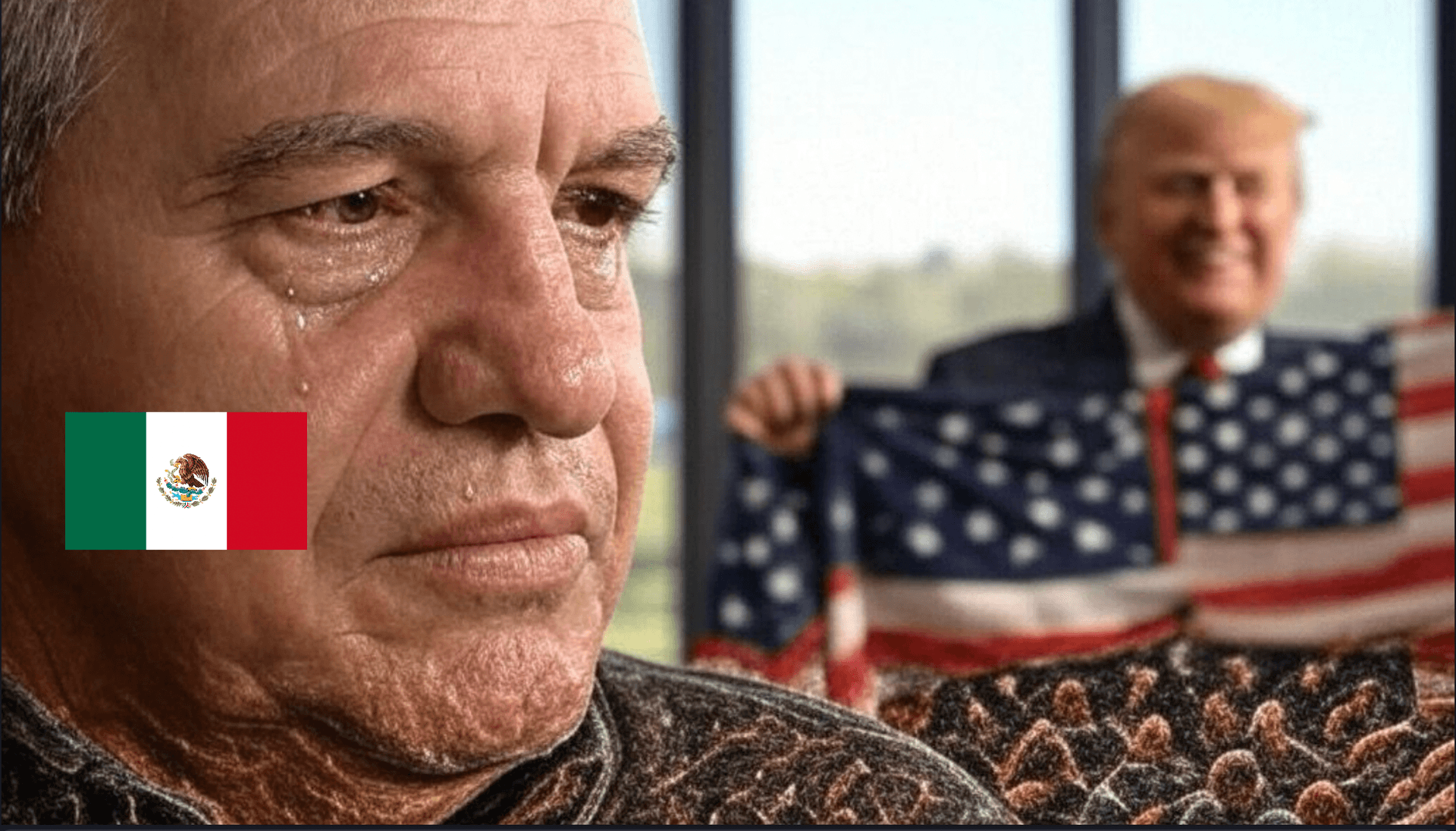 Javier Aguirre llorando junto a Donald Trump (Foto generada por Grok)
